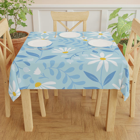 Image of Easter Blue Flowwer Square Tablecloth 55.1''x55.1''-Polyester-Table Cover for Dining Table, Easter Dinner Party, Holiday Party Table Decor