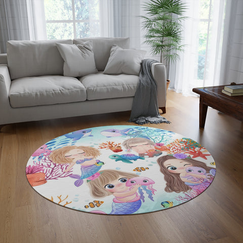 Image of Round Rug 60''x60'' - Round Mermaid Rug, Under The Sea Rug, Nursery Rug, Kids Room Rug, Playroom Rug, Classroom Rug,