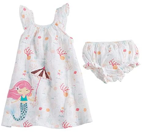 Image of Mud Pie Baby Girls' Mermaid Muslin Applique Dress