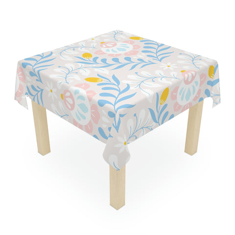 Image of Easter Flower Square Tablecloth 55.1''x55.1''-Polyester--Table Cover for Dining Table, Easter Dinner Party, Holiday Party Table Decor