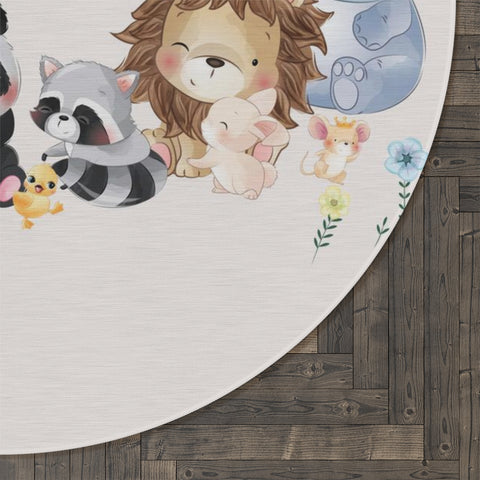 Image of Round Rug 60''x60'' - - Animal Friend Rug, Elephant Rug, Lion Rug, Panda Rug, Nursery Rug, Kids Room Rug, Playroom Rug, Classroom Rug!