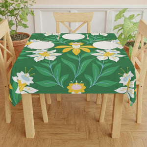 Easter Green Flower Square Tablecloth 55.1''x55.1''-Polyester-Table Cover for Dining Table, Easter Dinner Party, Holiday Party Table Decor
