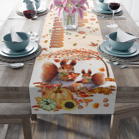 Image of Thanksgiving Fall Hello Autumn Table Runner - Design for Dining Decoration, 16''x72'' or 16''x90'' (Cotton, Poly)