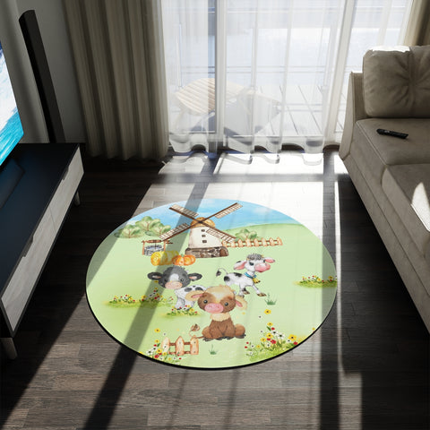 Image of Round Rug 60''x60'' - Round Animal Rug, Cow Rug, Farm House Rug, Nursery Rug, Kids Room Rug, Playroom Rug, Classroom Rug,