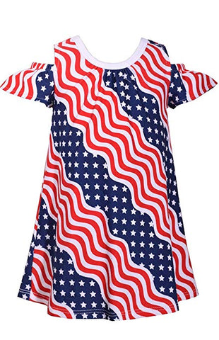 Image of Bonnie Jean July Fourth Patriotic Wavy Stars and Stripes Little Girls Dress