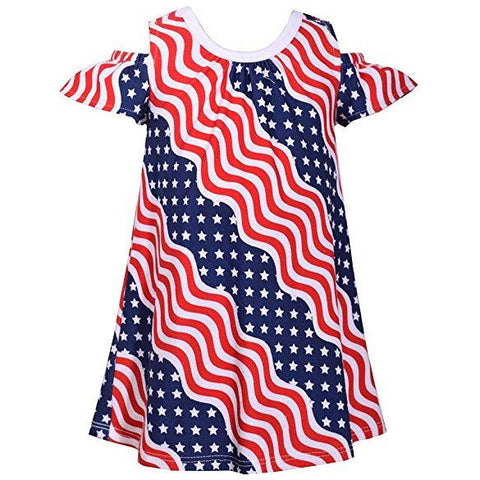 Image of Bonnie Jean July Fourth Patriotic Wavy Stars and Stripes Little Girls Dress