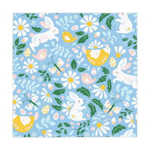Easter Blue Bunny Flower Square Tablecloth 55.1''x55.1''-Polyester-Table Cover for Dining Table, Easter Dinner Party, Holiday Party Table Decor