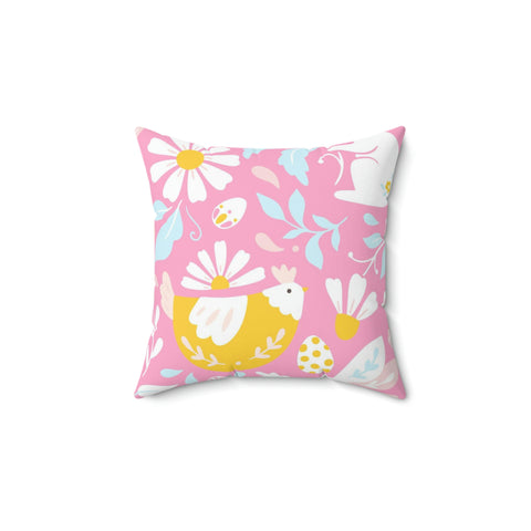Image of Easter Bunny Chick Flower Square Pillow-Home Decor-Easter Decor -Spring Decor