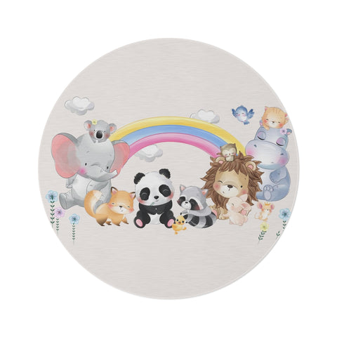 Image of Round Rug 60''x60'' - - Animal Friend Rug, Elephant Rug, Lion Rug, Panda Rug, Nursery Rug, Kids Room Rug, Playroom Rug, Classroom Rug!