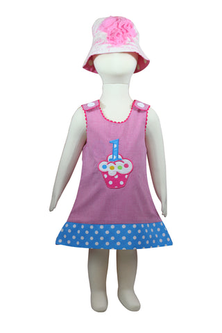 Image of Dana Kids Birthday Girl #1 Cupcake Balloons Reversible Dress 12 Months