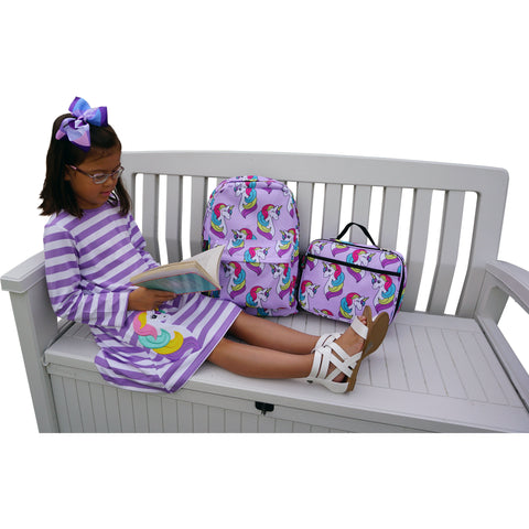 Image of Back To School Little Girls Matching Dress Lunch Box Backpack, Unicorn