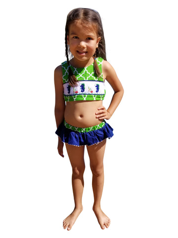 Image of Dana Kids Little Girls Seahorse Hand Smocked Bikini/Swimsuit Girl Size 2T-6