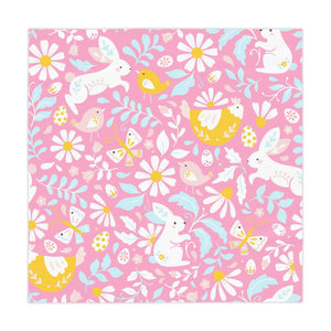 Easter Pink Bunny Flower Square Tablecloth 55.1''x55.1''-Polyester-Table Cover for Dining Table, Easter Dinner Party, Holiday Party Table Decor