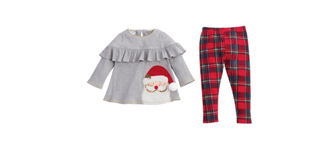 Image of Mud Pie Girls Christmas Santa Tartan Tunic Legging Set
