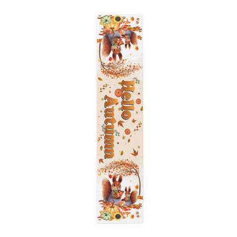 Image of Thanksgiving Fall Hello Autumn Table Runner - Design for Dining Decoration, 16''x72'' or 16''x90'' (Cotton, Poly)