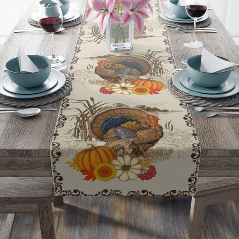 Image of Thanksgiving Turkey Table Runner Vintage Design for Dinning Decoration (Cotton, Poly)