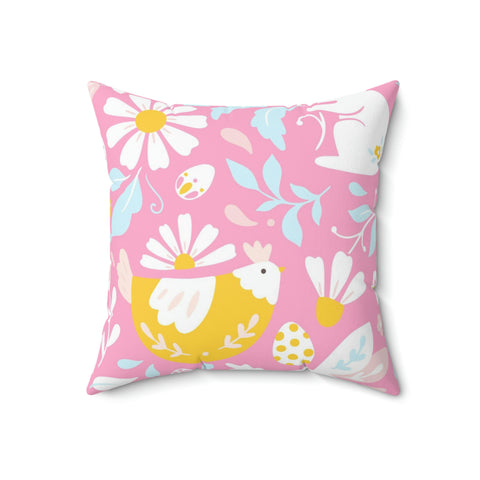 Image of Easter Bunny Chick Flower Square Pillow-Home Decor-Easter Decor -Spring Decor