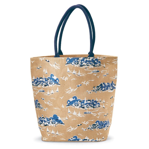 Image of Mud Pie Women’s Fashion 18x22" Sailboat Toile Tote Bag (Red or Tan)