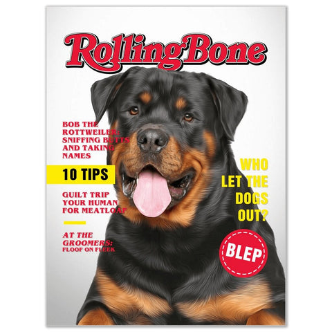 Image of A 'Rolling Bone' Personalized Pet Poster Canvas Print | Personalized Dog Cat Prints | Magazine Covers | Custom Pet Portrait Poster