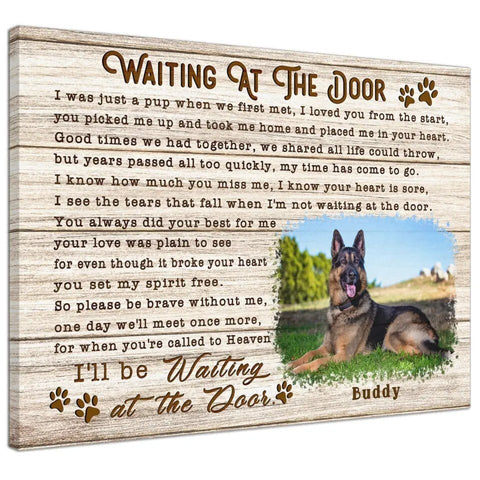 Image of Personalized Pet Memorial Photo Canvas, Waiting At The Door Dog Cat Wall Art, Custom Pet Sympathy Gifts, Dog Loss Gift