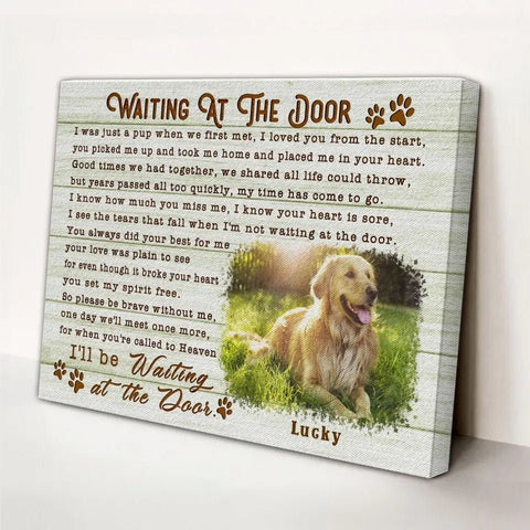 Image of Personalized Pet Memorial Photo Canvas, Waiting At The Door Dog Cat Wall Art, Custom Pet Sympathy Gifts, Dog Loss Gift