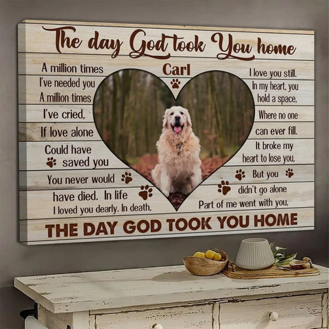 Image of Personalized Pet Memorial Photo Canvas, The Day God Took You Home Dog Cat Wall Art, Dog Loss Gifts, Pet Sympathy Gifts