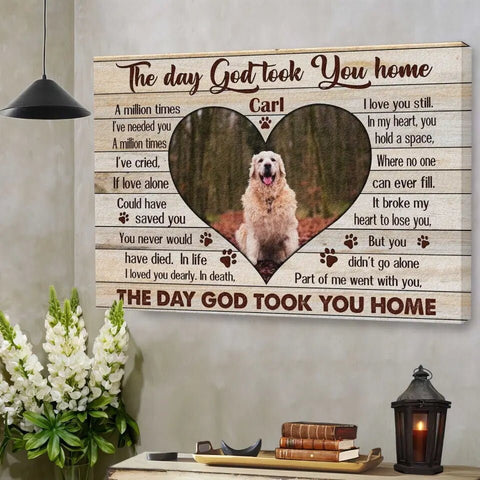 Image of Personalized Pet Memorial Photo Canvas, The Day God Took You Home Dog Cat Wall Art, Dog Loss Gifts, Pet Sympathy Gifts