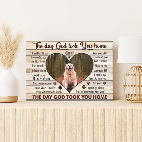 Image of Personalized Pet Memorial Photo Canvas, The Day God Took You Home Dog Cat Wall Art, Dog Loss Gifts, Pet Sympathy Gifts