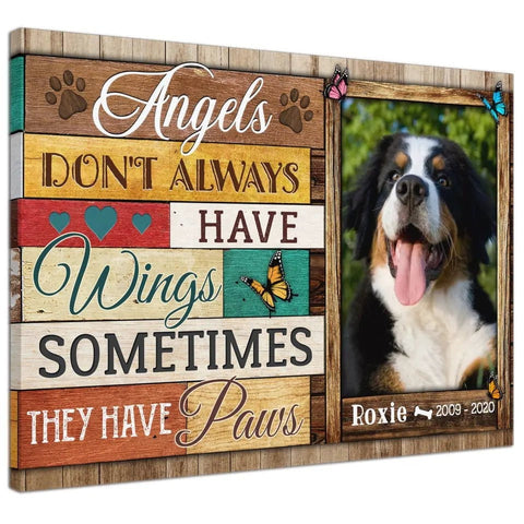 Image of USA MADE Personalized Photo Canvas Prints, Dog Loss Gifts, Pet Memorial Gifts, Dog Sympathy, Angels Don't Always Have Wings