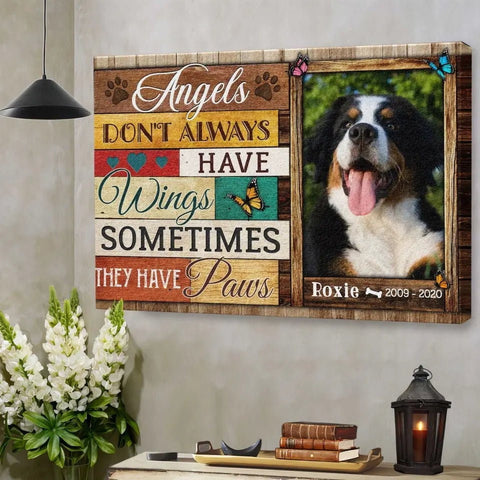 Image of USA MADE Personalized Photo Canvas Prints, Dog Loss Gifts, Pet Memorial Gifts, Dog Sympathy, Angels Don't Always Have Wings