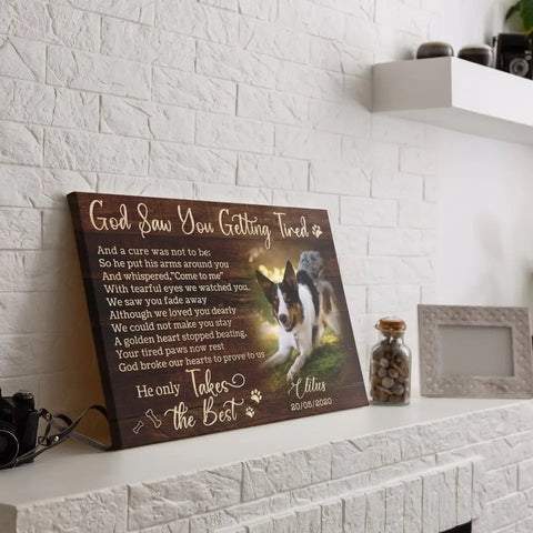 Image of USA MADE Personalized Photo Canvas Prints, Dog Loss Gifts, Pet Memorial Gifts, Dog Sympathy, God Saw You Getting Tired