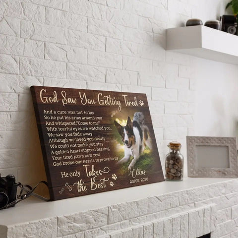 Image of USA MADE Personalized Photo Canvas Prints, Dog Loss Gifts, Pet Memorial Gifts, Dog Sympathy, God Saw You Getting Tired