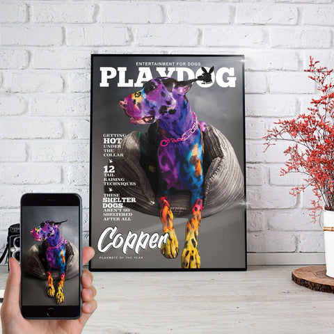 Image of USA MADE Play Dog Personalized Pet Poster Canvas Print | Personalized Dog Cat Prints | Magazine Covers | Custom Pet Portrait from Photo | Pe