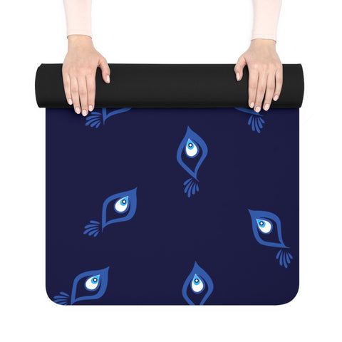 Image of Peacock Yoga Mat, Rubber Yoga Mat, Art Yoga Mat, Blue Yoga Mat, Unique Yoga Mat