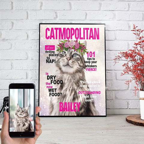 Image of Catmopolitan Personalized Pet Poster Canvas Print | Personalized Dog Cat Prints | Magazine Covers | Custom Pet Portrait Poster