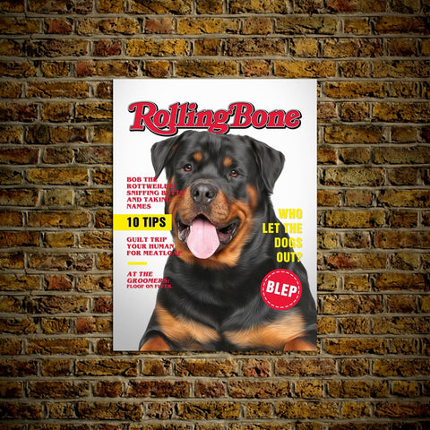Image of A 'Rolling Bone' Personalized Pet Poster Canvas Print | Personalized Dog Cat Prints | Magazine Covers | Custom Pet Portrait Poster
