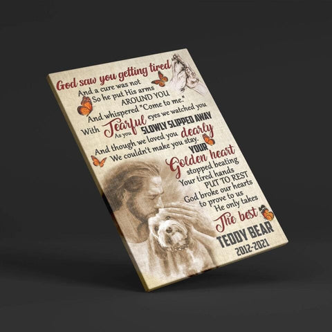 Image of Personalized Pet Memorial With Jesus Canvas, God Saw You Getting Tired Canvas, Custom Photo Canvas For Pet Loss, Sympathy Gifts