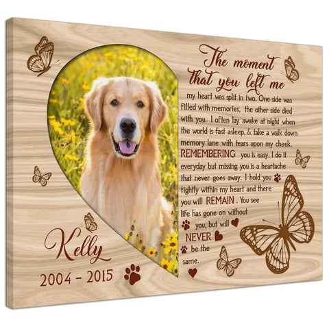 Image of USA MADE Personalized Photo Sympathy Pet Gifts For Dog Loss The Moment That You Left Me