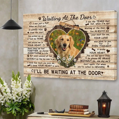 Image of Personalized Pet Memorial Photo Canvas, Waiting At The Door Dog Cat Canvas, Custom Photo Gifts For Pet Loss, Pet Memorial Gifts