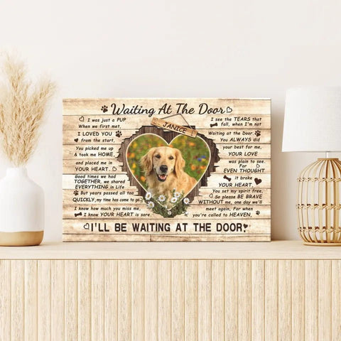 Image of Personalized Pet Memorial Photo Canvas, Waiting At The Door Dog Cat Canvas, Custom Photo Gifts For Pet Loss, Pet Memorial Gifts
