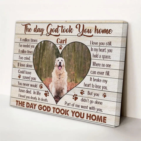 Image of Personalized Pet Memorial Photo Canvas, The Day God Took You Home Dog Cat Wall Art, Dog Loss Gifts, Pet Sympathy Gifts