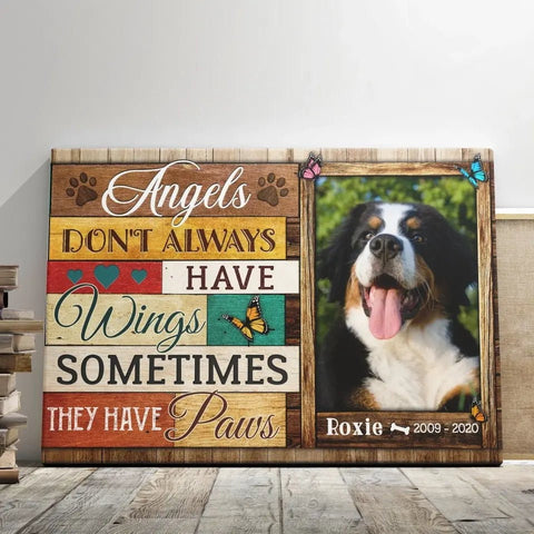Image of USA MADE Personalized Photo Canvas Prints, Dog Loss Gifts, Pet Memorial Gifts, Dog Sympathy, Angels Don't Always Have Wings
