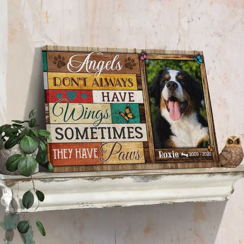 Image of USA MADE Personalized Photo Canvas Prints, Dog Loss Gifts, Pet Memorial Gifts, Dog Sympathy, Angels Don't Always Have Wings