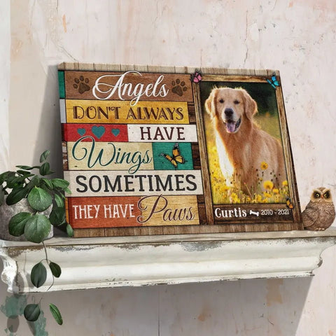 Image of USA MADE Personalized Photo Canvas Prints, Dog Loss Gifts, Pet Memorial Gifts, Dog Sympathy, Angels Don't Always Have Wings