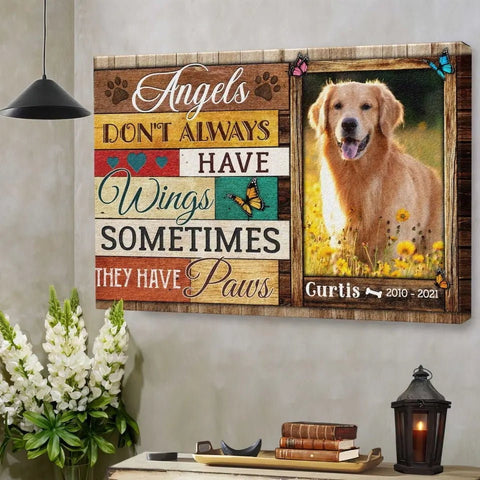 Image of USA MADE Personalized Photo Canvas Prints, Dog Loss Gifts, Pet Memorial Gifts, Dog Sympathy, Angels Don't Always Have Wings