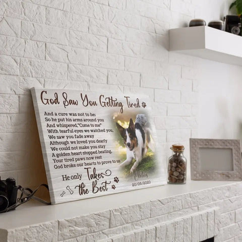 Image of USA MADE Personalized Photo Canvas Prints, Dog Loss Gifts, Pet Memorial Gifts, Dog Sympathy, God Saw You Getting Tired
