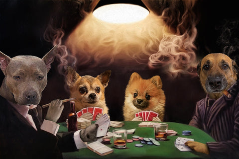 Image of USA MADE The Poker Players Custom Pet Portrait Personalized Dog Cat Canvas, Poster, Digital Download Wallarts | Customized Pet Gifts