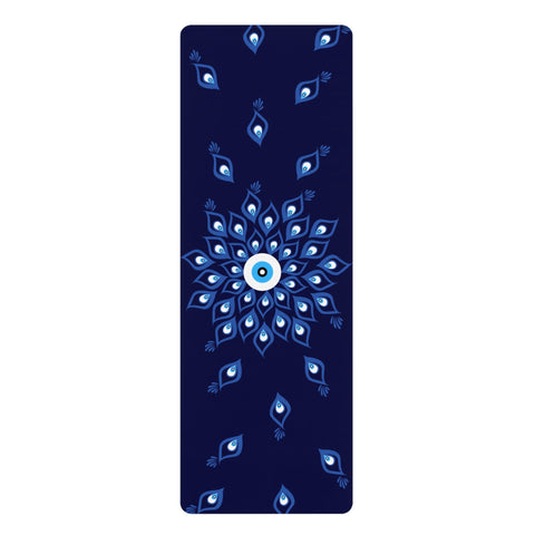 Image of Peacock Yoga Mat, Rubber Yoga Mat, Art Yoga Mat, Blue Yoga Mat, Unique Yoga Mat