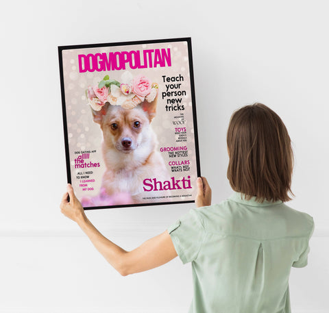 Image of USA MADE Floral Dog Mopolitan Pet Poster Canvas Print | Personalized Dog Cat Prints | Magazine Covers | Custom Pet Portrait Poster