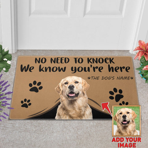 Image of USA MADE No Need To Knock We Know You're Here Custom Pet Doormat | Personalized Pet Doormat, Floormat, Kitchen Mat, Home Decor, Rug, Gift